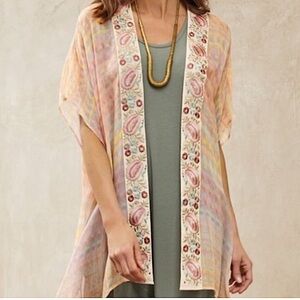 Soft Surroundings Floral Embroidered Chiffon Kimono